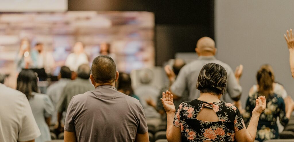 People at church praising